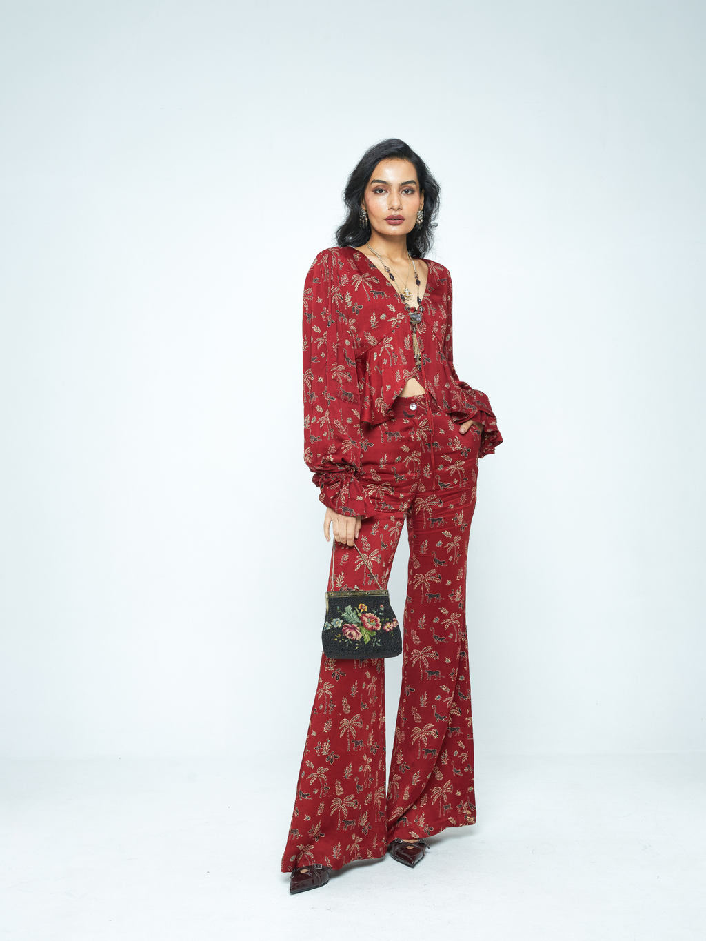The Flare Pants at Kamakhyaa by Anushé Pirani. This item is Bloom After Dark by Anushe Pirani, Midnight Blueprint, Pants, Under $200, Womenswear