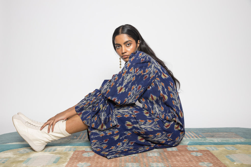 The Little Big Dress at kamakhyaa.com by Anushé Pirani. This item is 100% Cotton, Beach Wear, Blue, Brunch Wear, Casual Wear, Console Collection List, Cotton, Fresh Ink by Anushe Pirani, Handwoven cotton, Ikat Prints, Regular Fit, Royal Blue, Vacation Wear, Womenswear