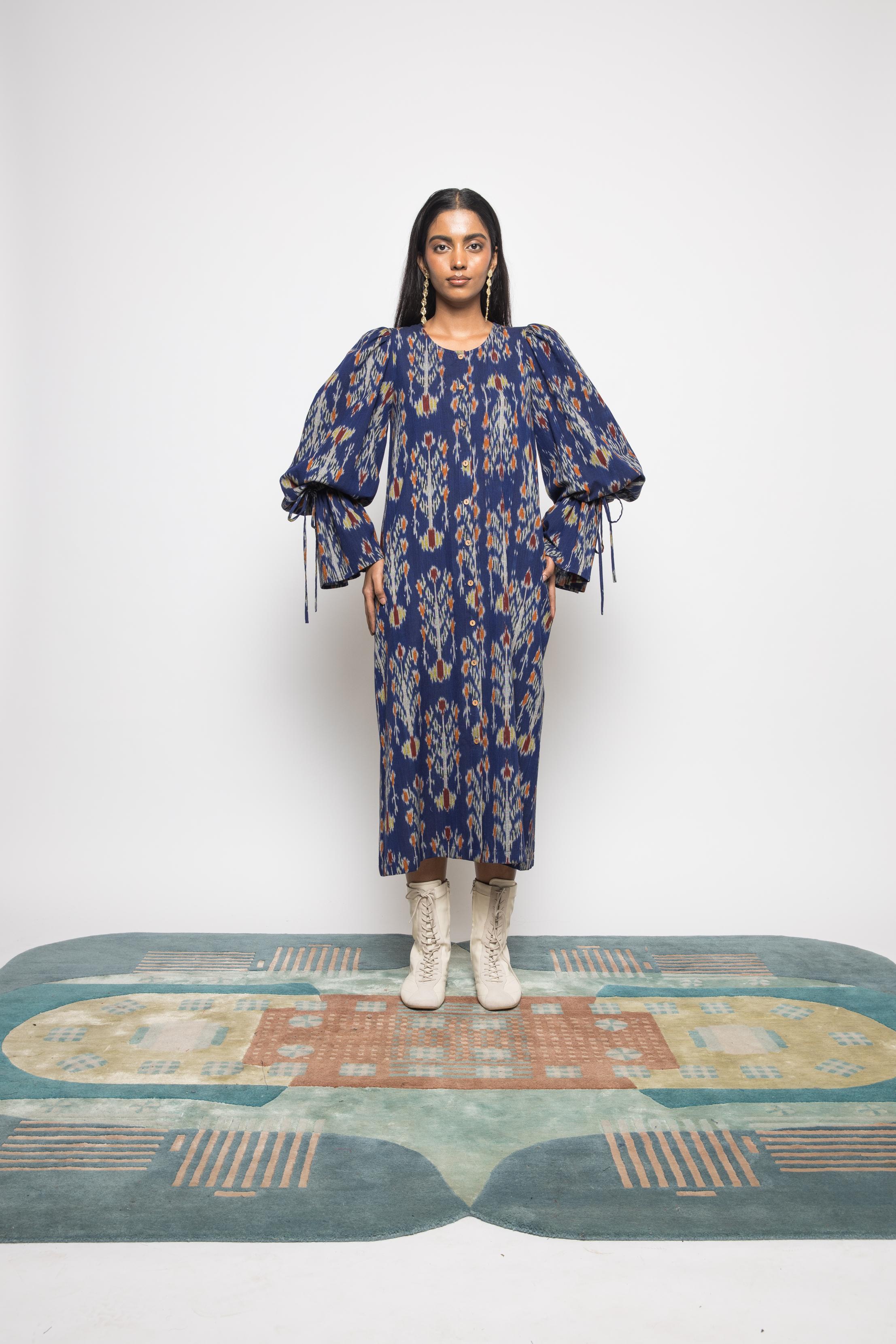 The Little Big Dress at kamakhyaa.com by Anushé Pirani. This item is 100% Cotton, Beach Wear, Blue, Brunch Wear, Casual Wear, Console Collection List, Cotton, Fresh Ink by Anushe Pirani, Handwoven cotton, Ikat Prints, Regular Fit, Royal Blue, Vacation Wear, Womenswear