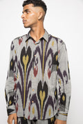 The Minimalist Shirt at kamakhyaa.com by Anushé Pirani. This item is 100% Cotton, Beach Wear, Casual Wear, Console Collection List, Cotton, Evening Wear, Fresh Ink by Anushe Pirani, Grey, Handwoven cotton, Ikat Prints, Menswear, Regular Fit, Vacation Wear