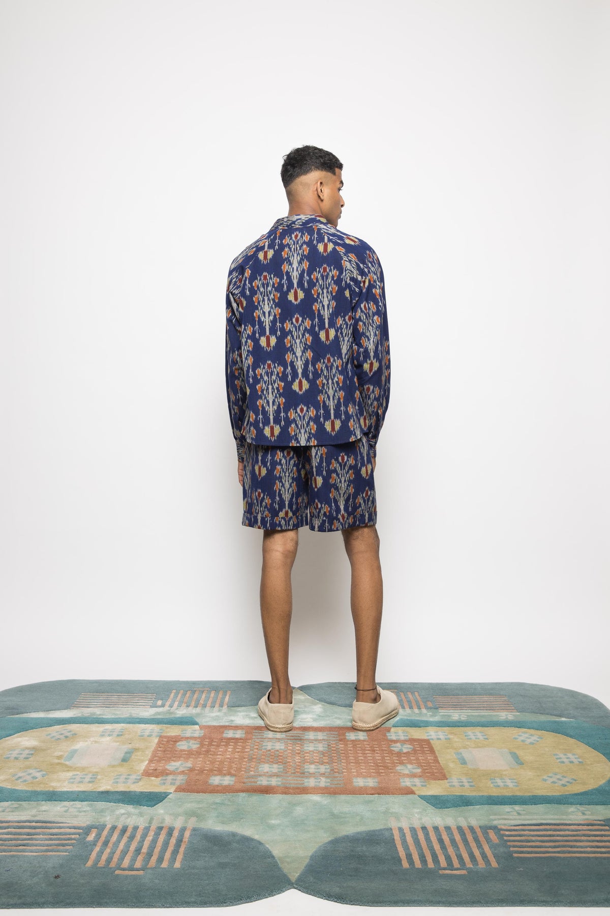 The Royal Raglan at kamakhyaa.com by Anushé Pirani. This item is Beach Wear, Blue, Brunch Wear, Casual Wear, Console Collection List, Cotton, Fresh Ink by Anushe Pirani, Ikat Prints, Menswear, Regular Fit, Resort Wear, Royal Blue, Vacation Wear