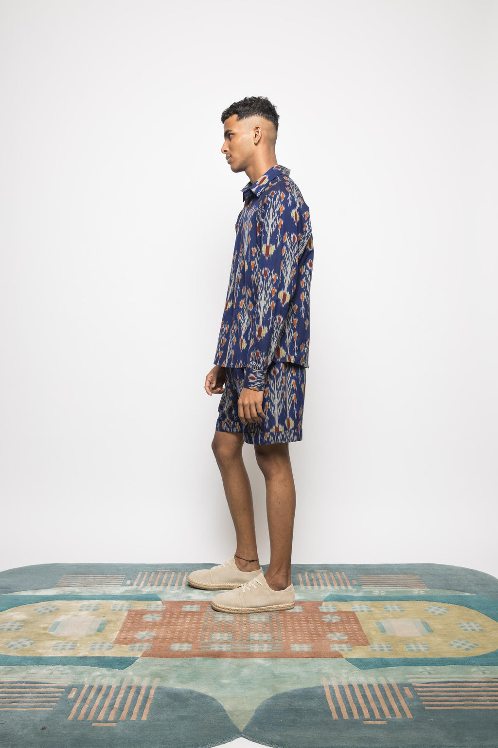 The Royal Raglan at kamakhyaa.com by Anushé Pirani. This item is Beach Wear, Blue, Brunch Wear, Casual Wear, Console Collection List, Cotton, Fresh Ink by Anushe Pirani, Ikat Prints, Menswear, Regular Fit, Resort Wear, Royal Blue, Vacation Wear