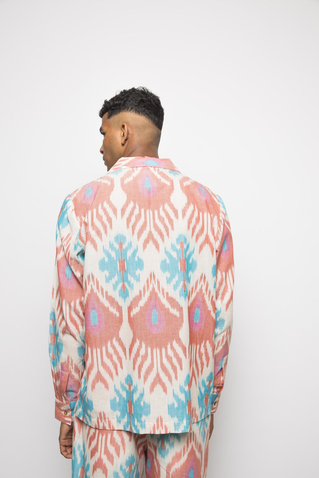 The T-Shirt Shirt at kamakhyaa.com by Anushé Pirani. This item is 100% Cotton, Beach Wear, Brunch Wear, Casual Wear, Console Collection List, Cotton, Fresh Ink by Anushe Pirani, Handwoven cotton, Ikat Prints, Menswear, Multicolor, Regular Fit, Resort Wear, Vacation Wear