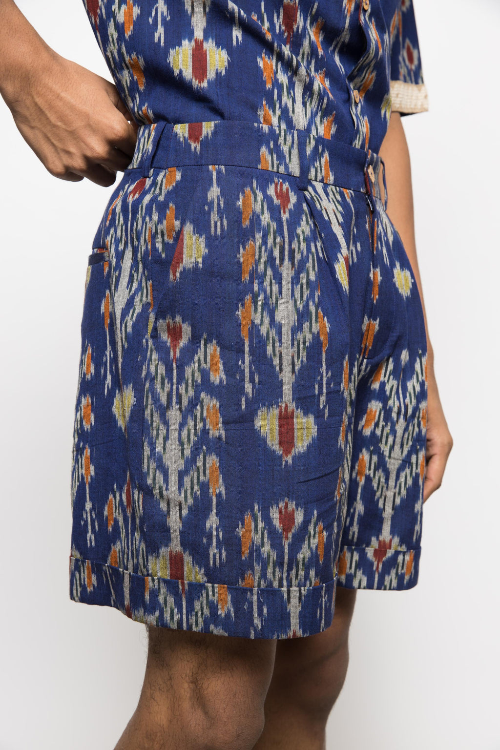 The Weekend Shorts at kamakhyaa.com by Anushé Pirani. This item is 100% Cotton, Beach Wear, Blue, Casual Wear, Console Collection List, Cotton, Fresh Ink by Anushe Pirani, Handwoven cotton, Ikat Prints, Menswear, Regular Fit, Royal Blue, Vacation Wear