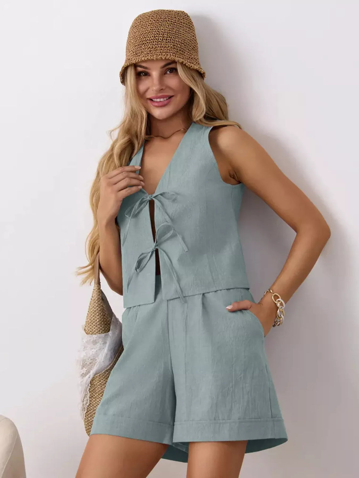 Tie-Front Sleeveless Top and Shorts Set at kamakhyaa.com by Trendsi. This item is Glorious Joy, Ship From Overseas, Under $50