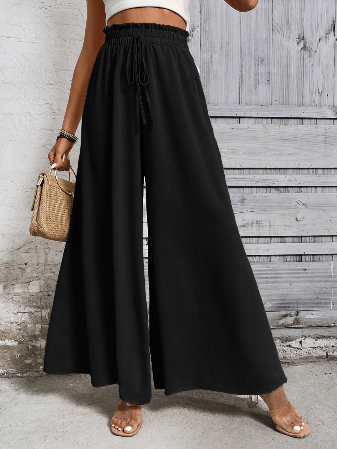 Tied High Waist Wide Leg Pants at Kamakhyaa by Trendsi. This item is Hanny, Ship From Overseas, Trendsi