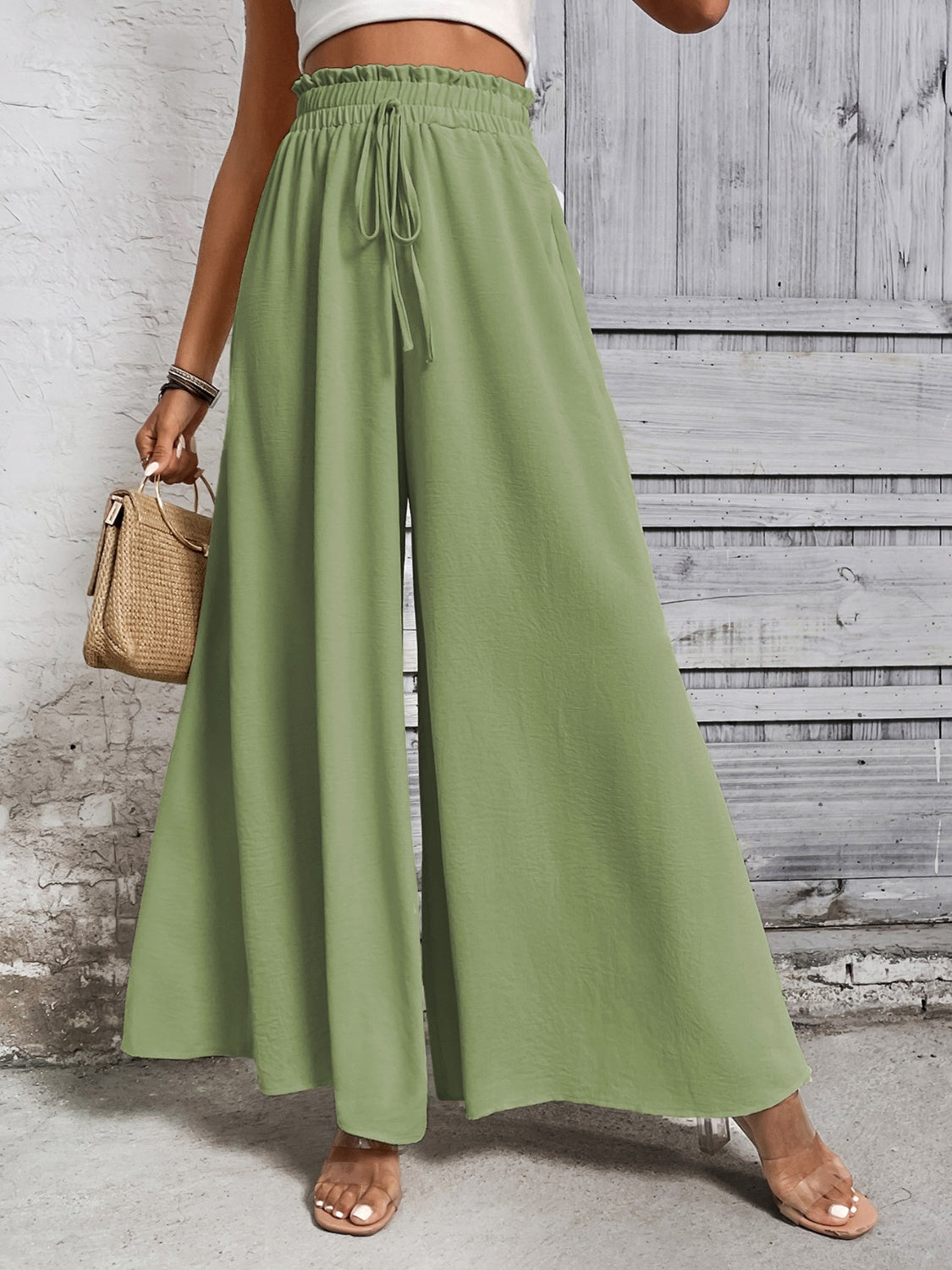 Tied High Waist Wide Leg Pants at Kamakhyaa by Trendsi. This item is Hanny, Ship From Overseas, Trendsi