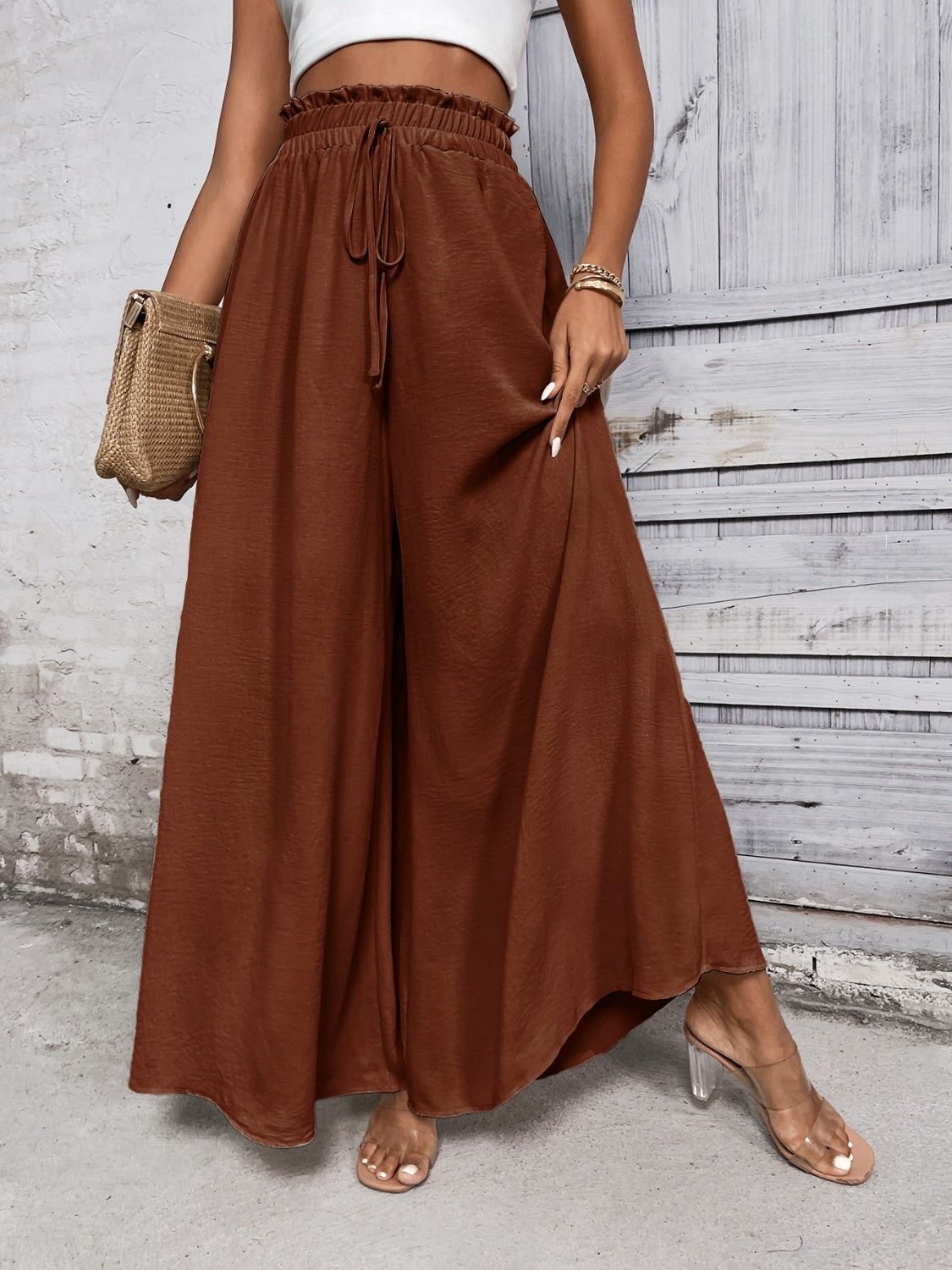 Tied High Waist Wide Leg Pants at Kamakhyaa by Trendsi. This item is Hanny, Ship From Overseas, Trendsi