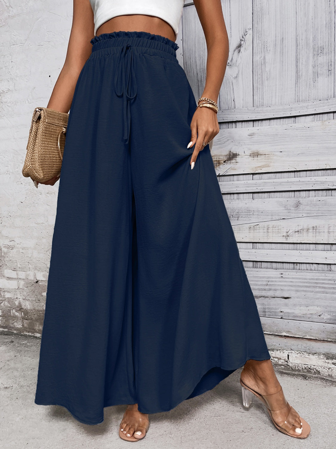 Tied High Waist Wide Leg Pants at Kamakhyaa by Trendsi. This item is Hanny, Ship From Overseas, Trendsi