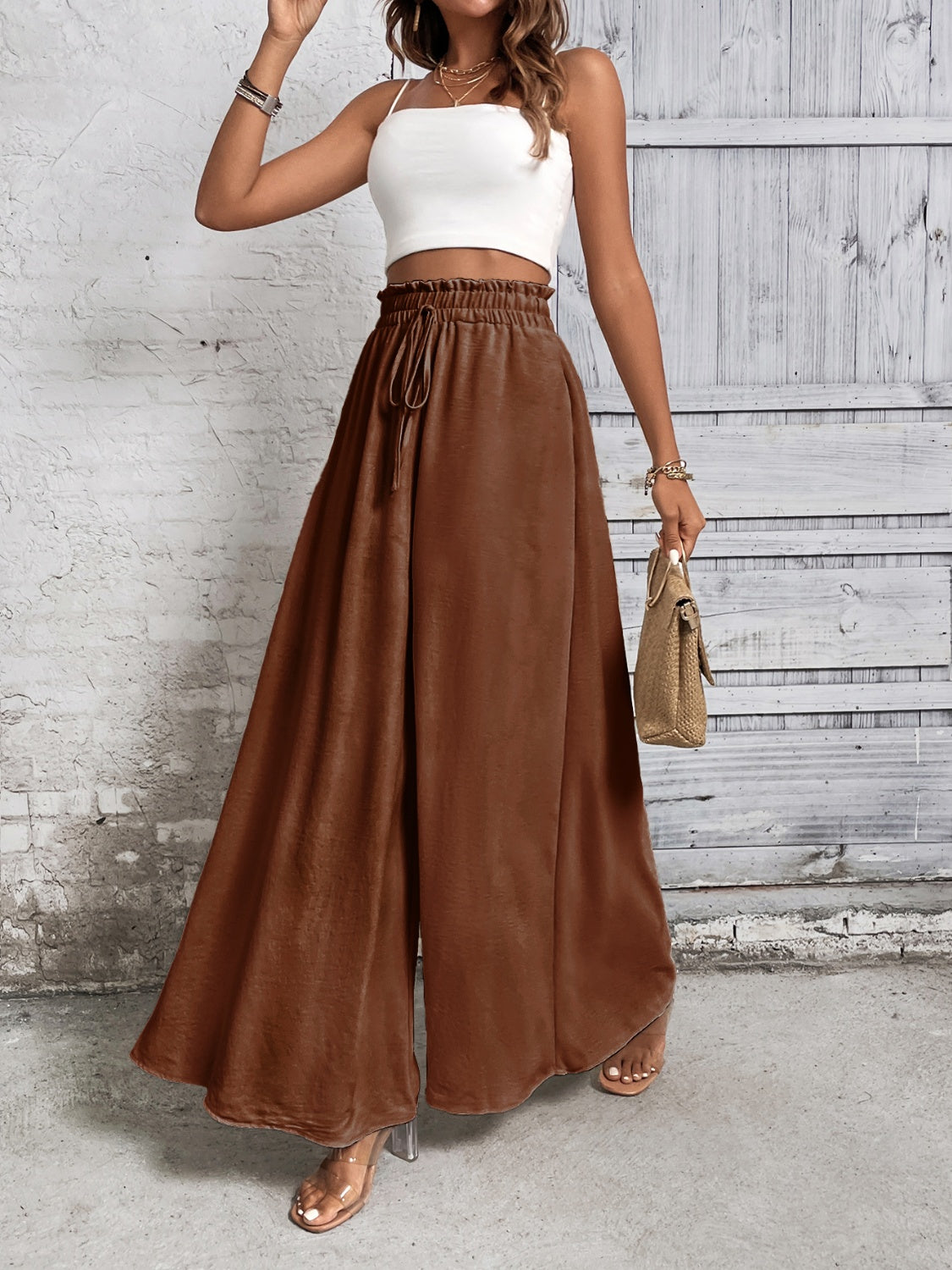 Tied High Waist Wide Leg Pants at Kamakhyaa by Trendsi. This item is Hanny, Ship From Overseas, Trendsi