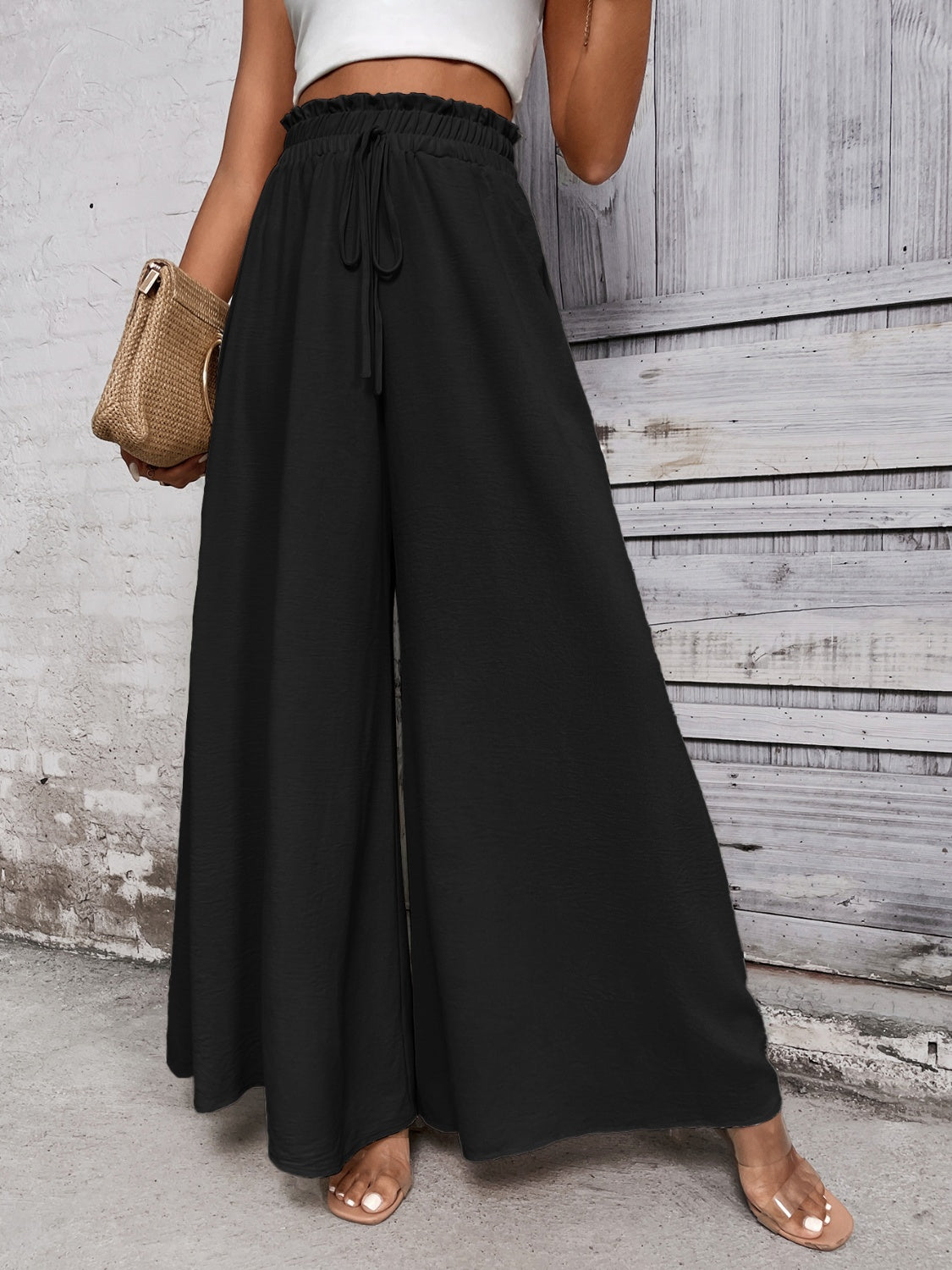 Tied High Waist Wide Leg Pants at Kamakhyaa by Trendsi. This item is Hanny, Ship From Overseas, Trendsi