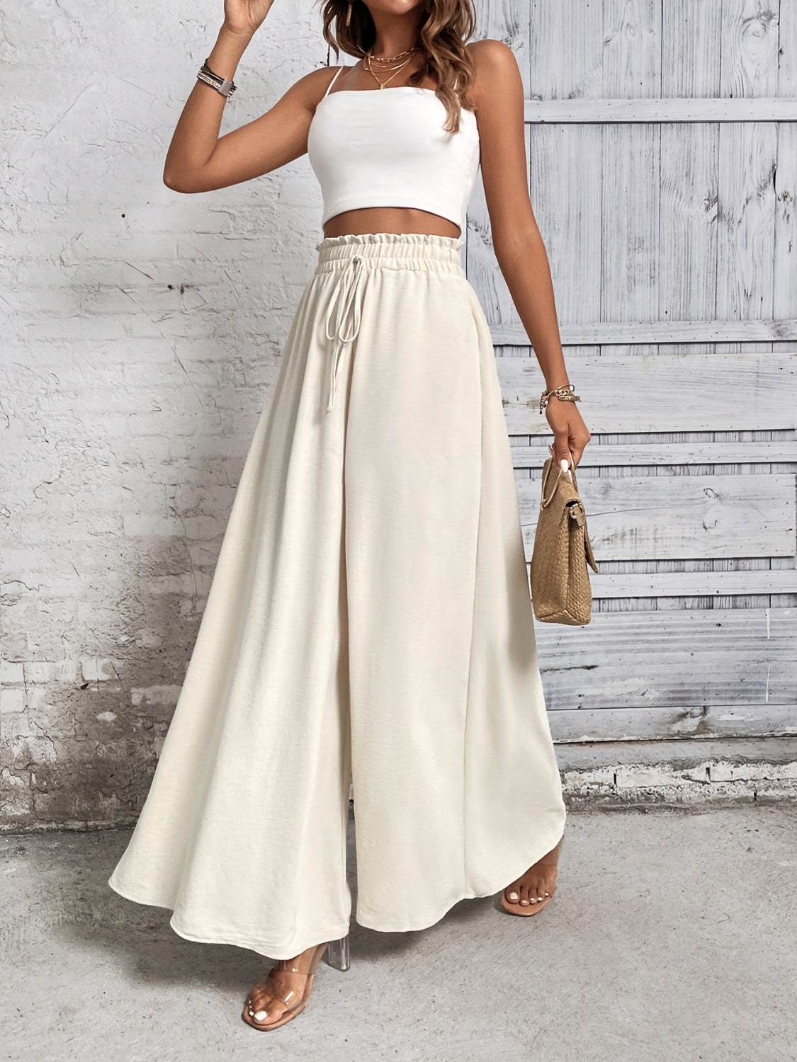 Tied High Waist Wide Leg Pants at Kamakhyaa by Trendsi. This item is Hanny, Ship From Overseas, Trendsi