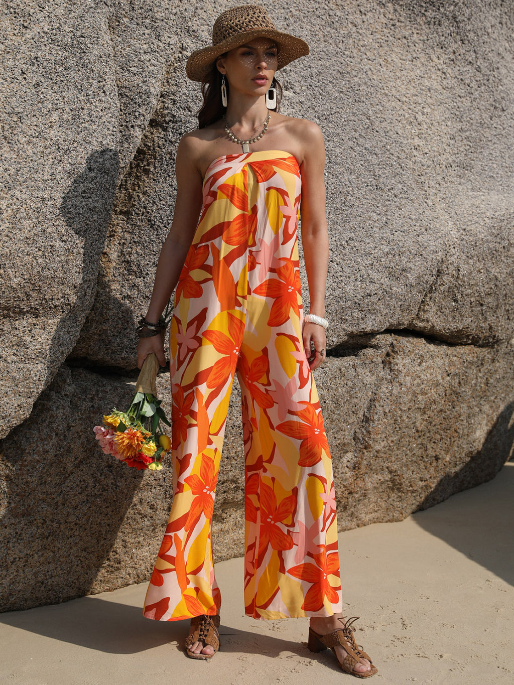 Tied Printed Tube Wide Leg Jumpsuit at Kamakhyaa by Trendsi. This item is H.R.Z, Ship From Overseas, Trendsi