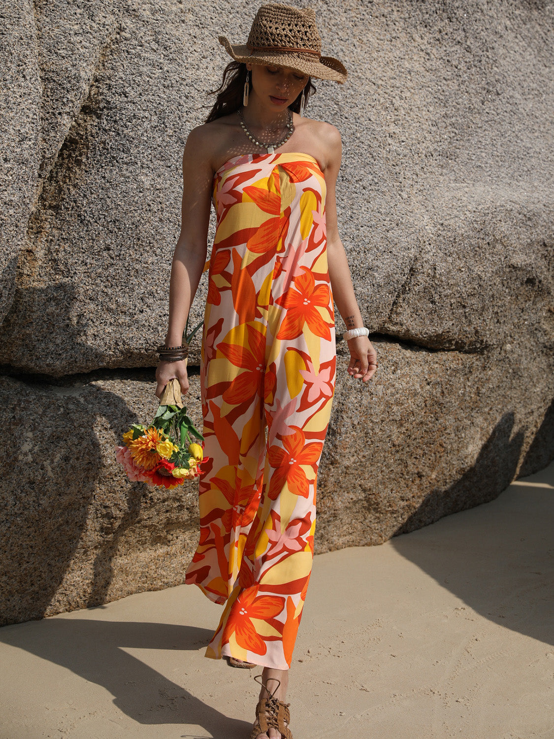 Tied Printed Tube Wide Leg Jumpsuit at Kamakhyaa by Trendsi. This item is H.R.Z, Ship From Overseas, Trendsi