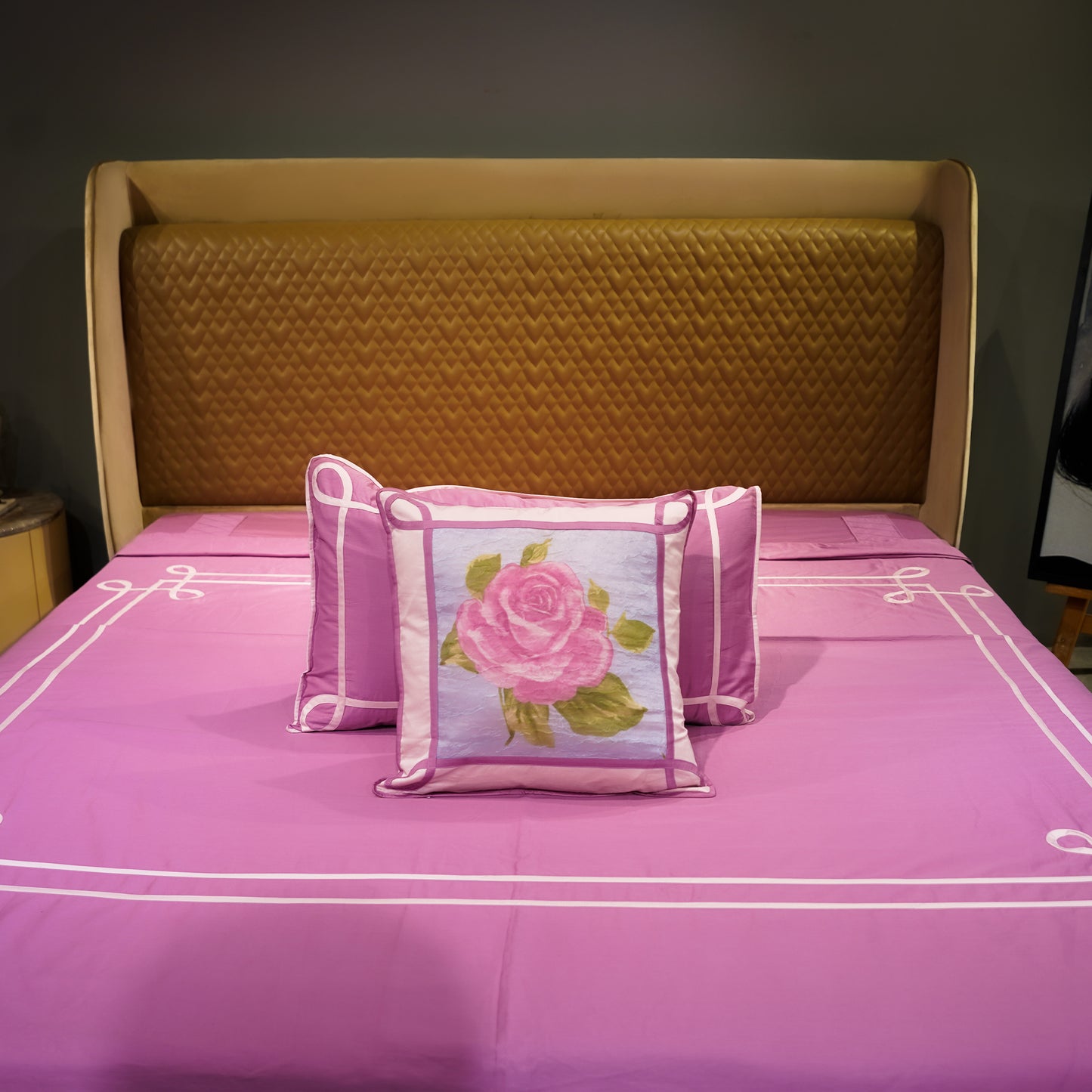 Tranquil Curve| Designer Bed Sheet Set| Pink| 100%Cotton at Kamakhyaa by Kamakhyaa. This item is designer bedsheets