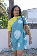 Tropical Twist Shift at Kamakhyaa by anushé pirani. This item is Blue, Cotton, Dresses, Green, Lime, Moana, Recycled Cotton, Regular Fit, Resort Wear, Shibori Dyes, Under $200, Womenswear