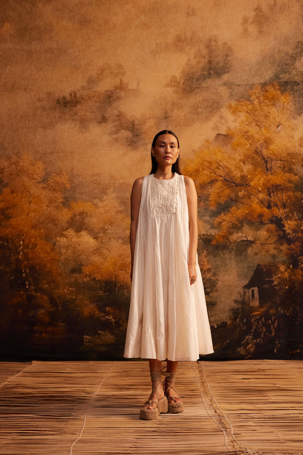 Tsubomi Halter Dress at Kamakhyaa by Ahmev. This item is Cotton Silk, Dress, Ivory, Maximum Minimum by Ahmev, Prints, Relaxed Fit, Womenswear