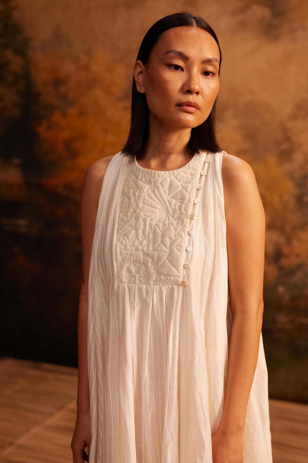 Tsubomi Halter Dress at Kamakhyaa by Ahmev. This item is Cotton Silk, Dress, Ivory, Maximum Minimum by Ahmev, Prints, Relaxed Fit, Womenswear