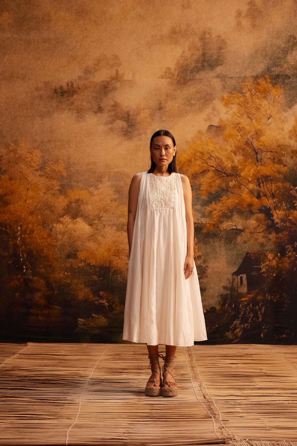 Tsubomi Halter Dress at Kamakhyaa by Ahmev. This item is Cotton Silk, Dress, Ivory, Maximum Minimum by Ahmev, Prints, Relaxed Fit, Womenswear