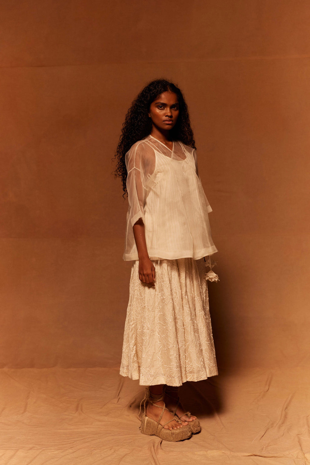 Tsuru Angrakhi + Slip at Kamakhyaa by Ahmev. This item is Blouse, Cotton, Dress, Ivory, Maximum Minimum by Ahmev, Missing image, Prints, Relaxed Fit, Silk Organza, Top, Womenswear