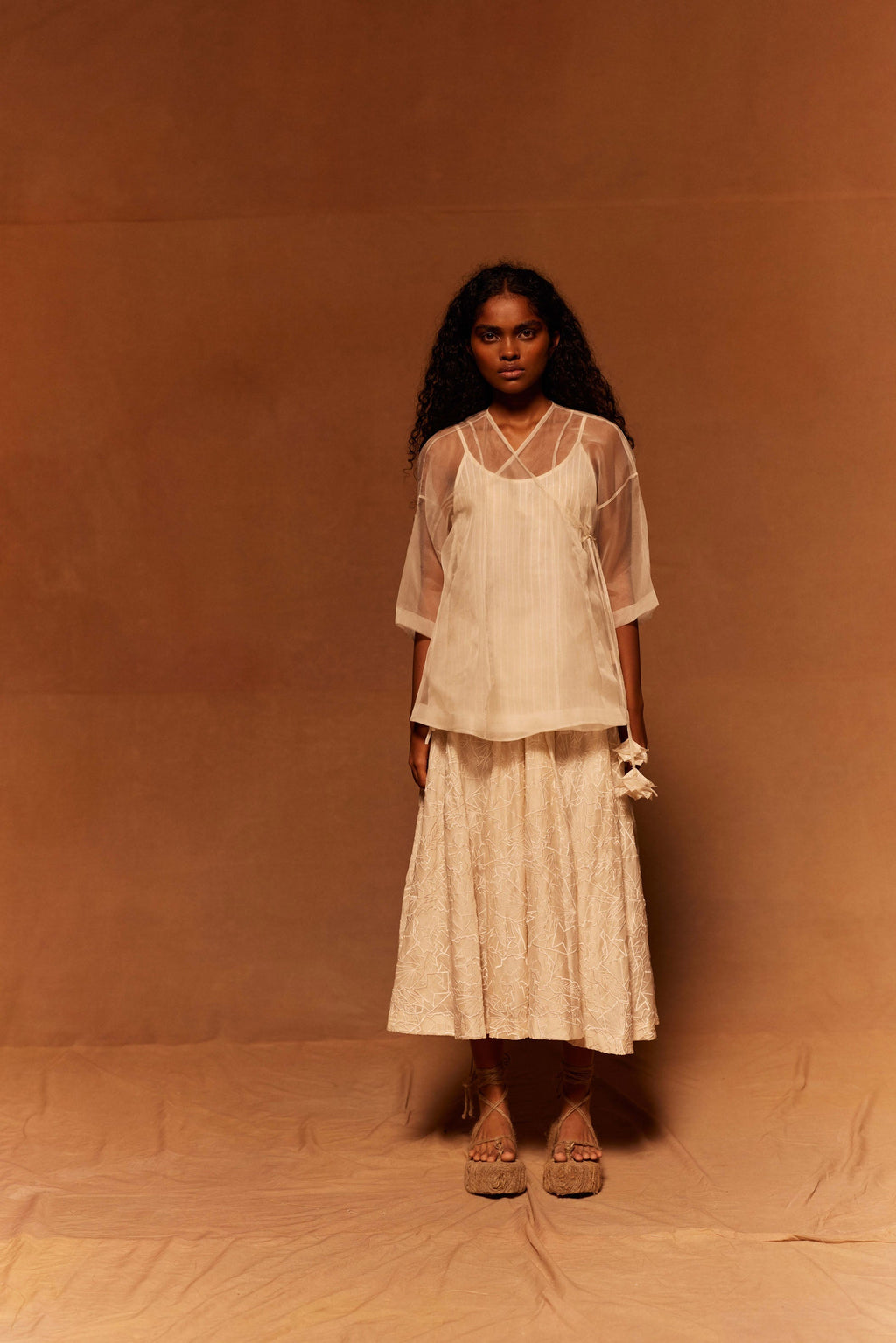 Tsuru Angrakhi + Slip at Kamakhyaa by Ahmev. This item is Blouse, Cotton, Dress, Ivory, Maximum Minimum by Ahmev, Missing image, Prints, Relaxed Fit, Silk Organza, Top, Womenswear