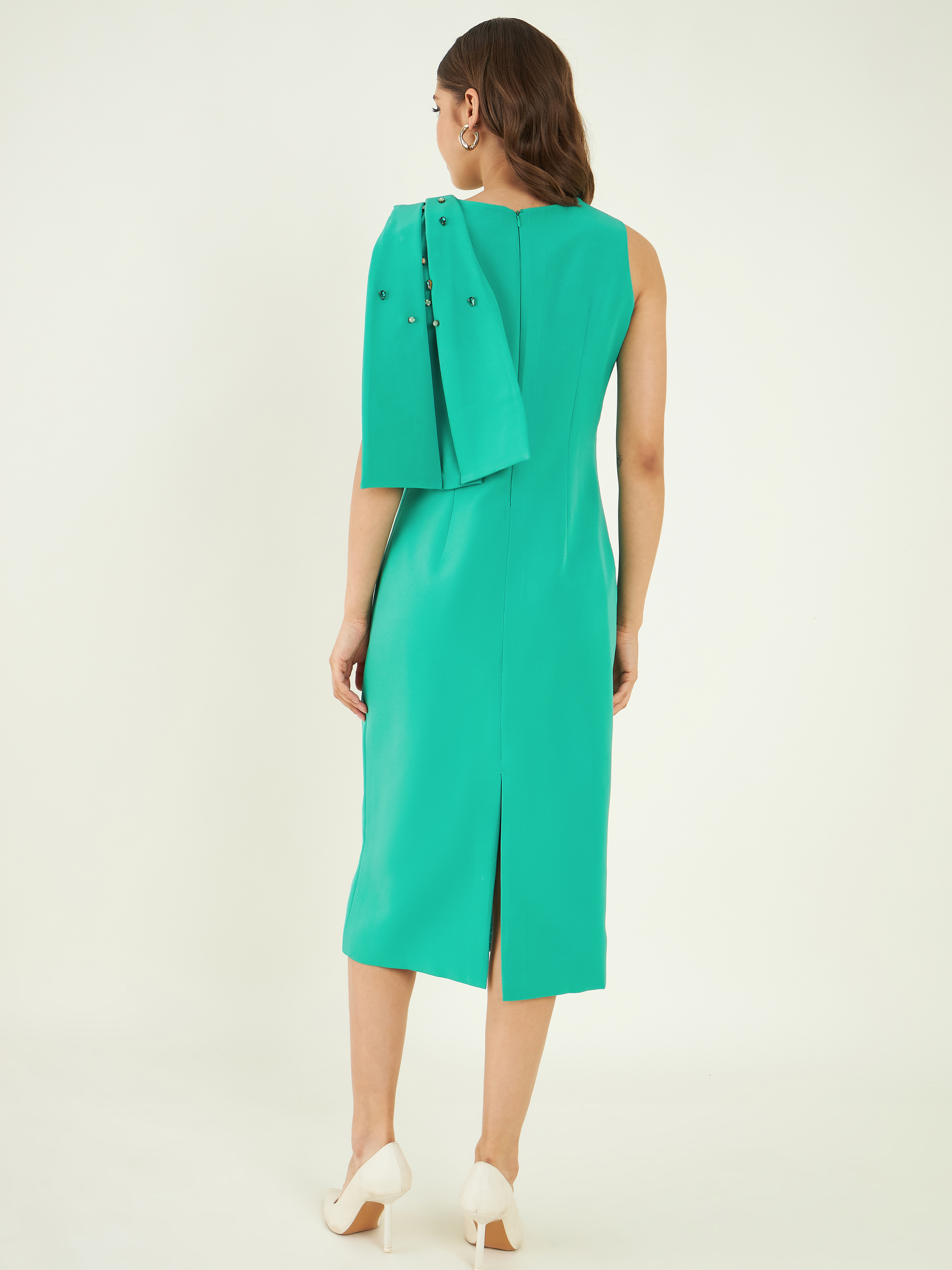 Turquoise Green Office Wear Dress at Kamakhyaa by Bohobi. This item is Fine Banana Crepe, Green, Office Wear, Regular Fit, Sleeveless Dresses, Solids, Toxin free