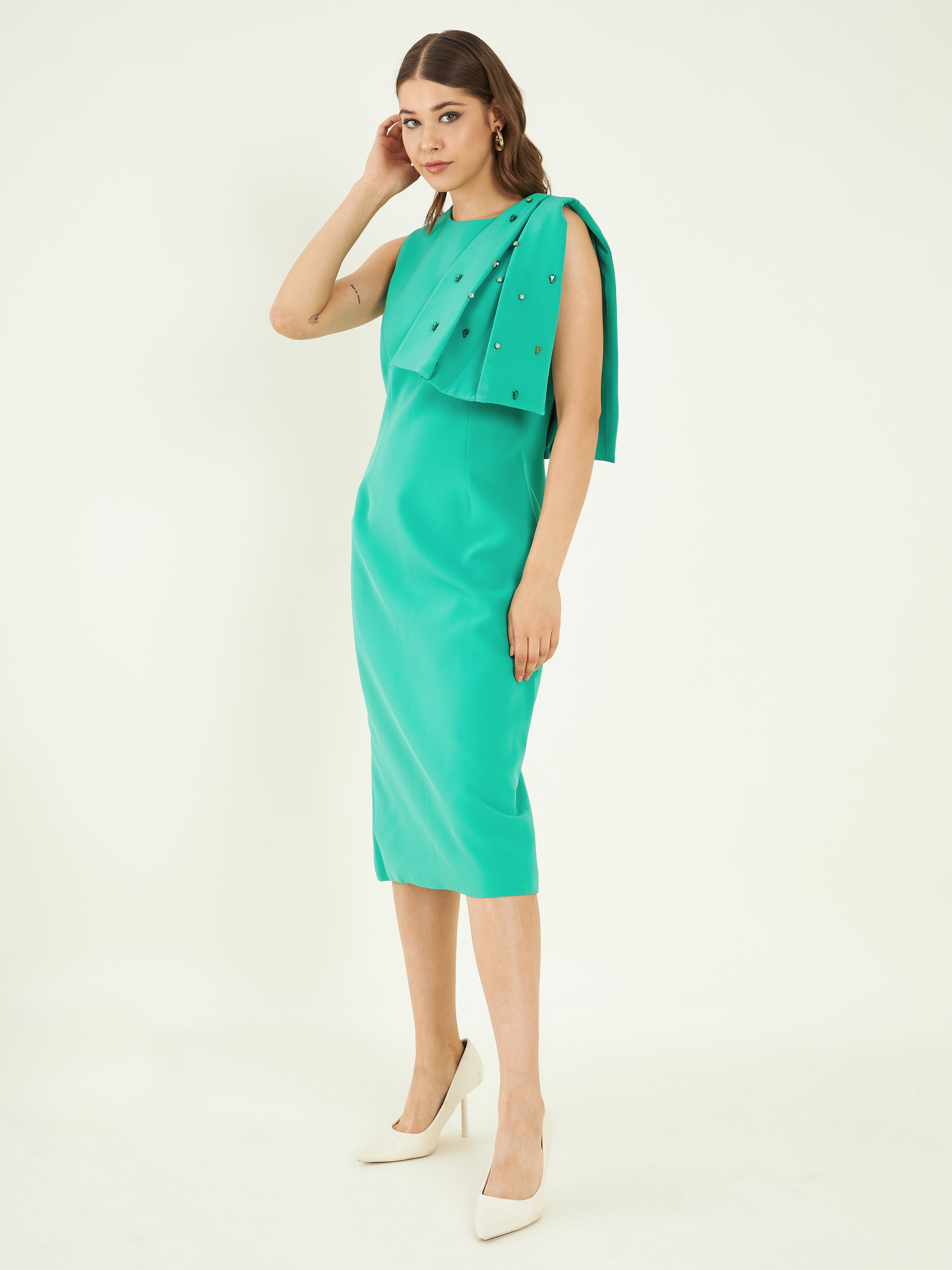 Turquoise Green Office Wear Dress at Kamakhyaa by Bohobi. This item is Fine Banana Crepe, Green, Office Wear, Regular Fit, Sleeveless Dresses, Solids, Toxin free