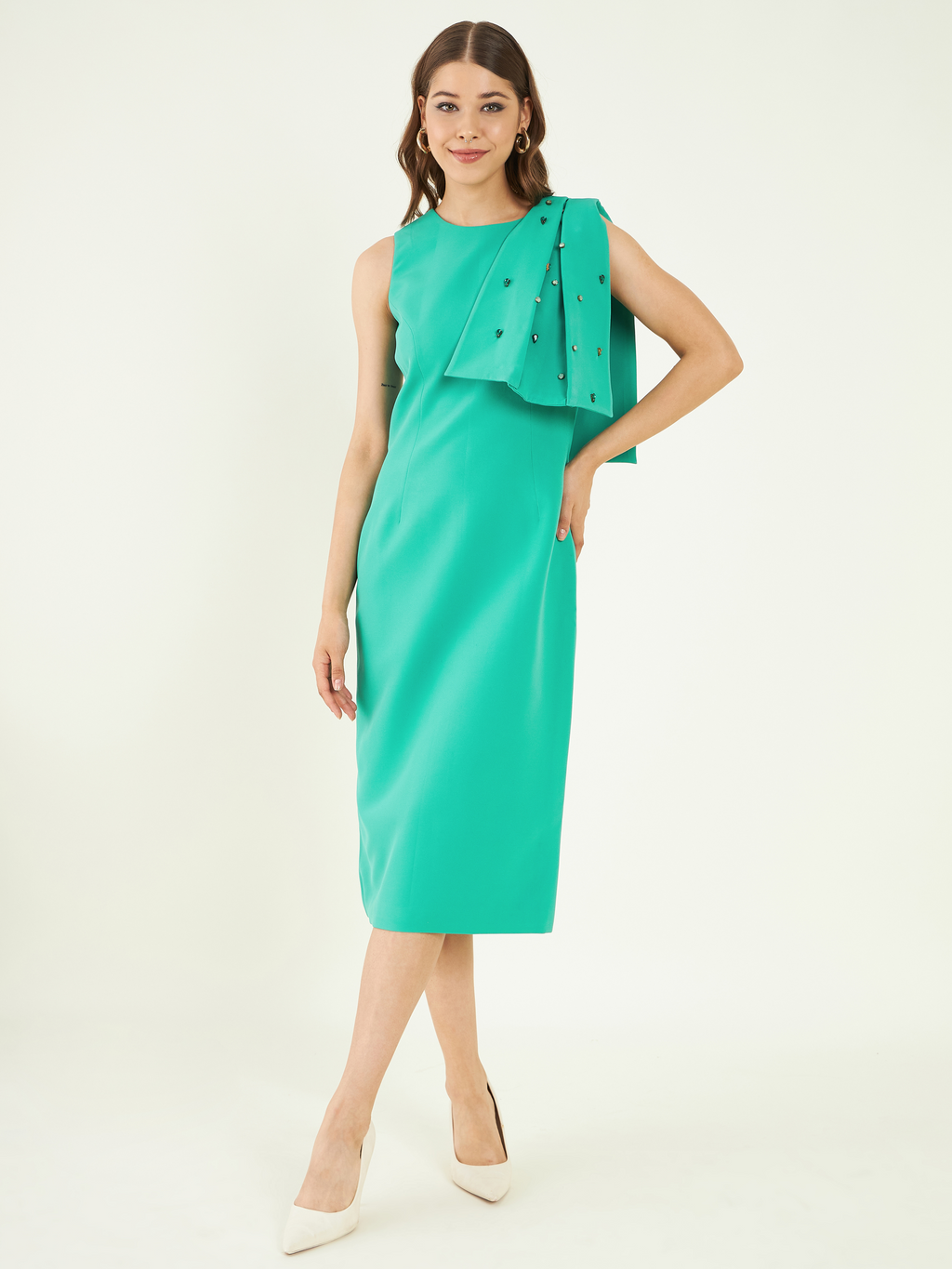 Turquoise Green Office Wear Dress at Kamakhyaa by Bohobi. This item is Fine Banana Crepe, Green, Office Wear, Regular Fit, Sleeveless Dresses, Solids, Toxin free