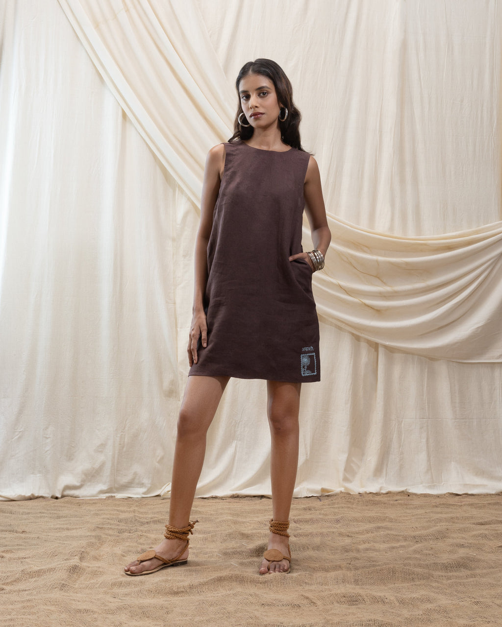 U - neck Shift Dress at Kamakhyaa by Akashi Clothing. This item is 100% Linen, Regular Fit, Solid Selfmade, Solids, The Stamp Edit By Akashi Clothing, Under $150