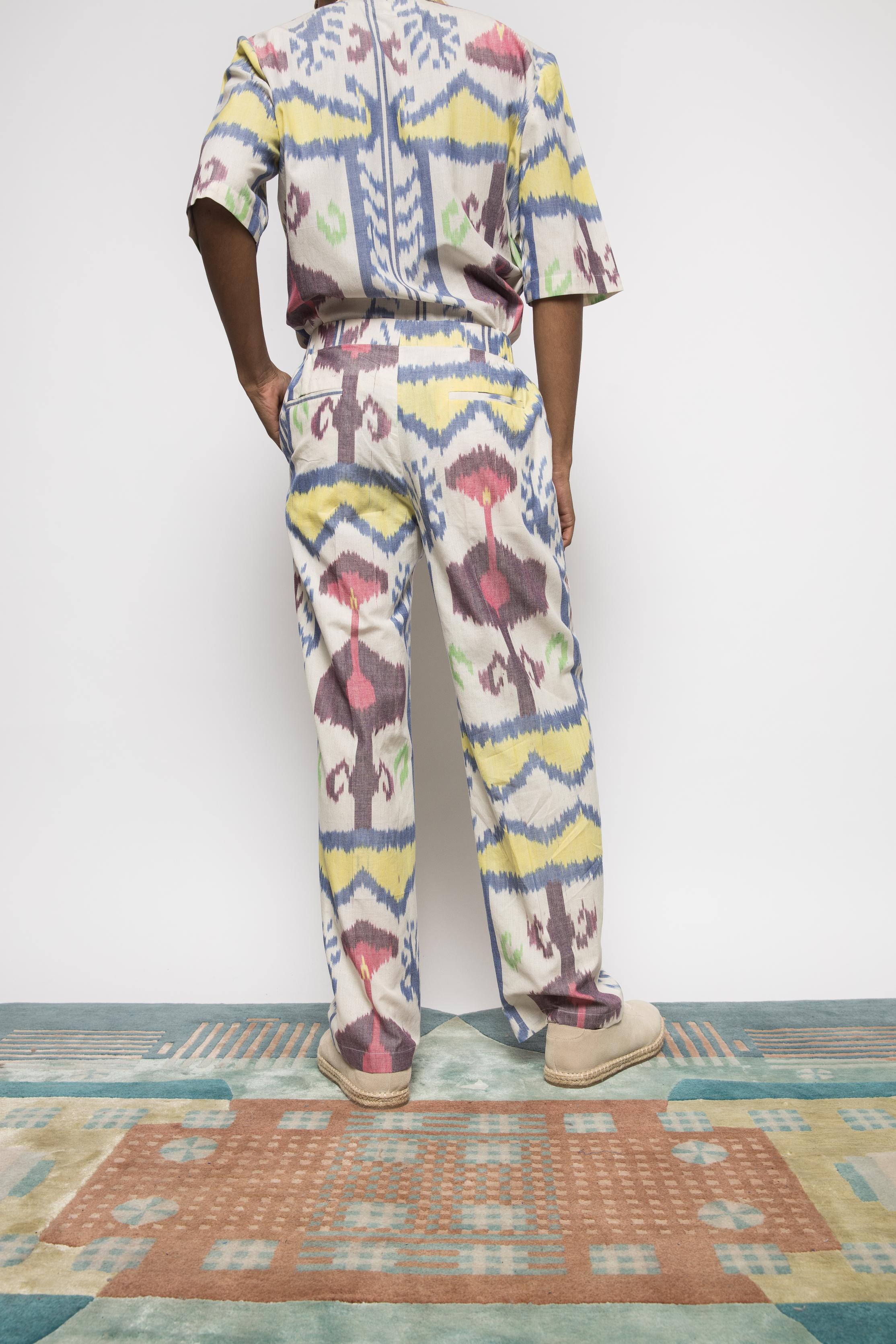 Urban Jammies at kamakhyaa.com by Anushé Pirani. This item is 100% Cotton, Beach Wear, Casual Wear, Console Collection List, Cotton, Fresh Ink by Anushe Pirani, Handwoven cotton, Ikat Prints, Menswear, Multicolor, Regular Fit, Vacation Wear