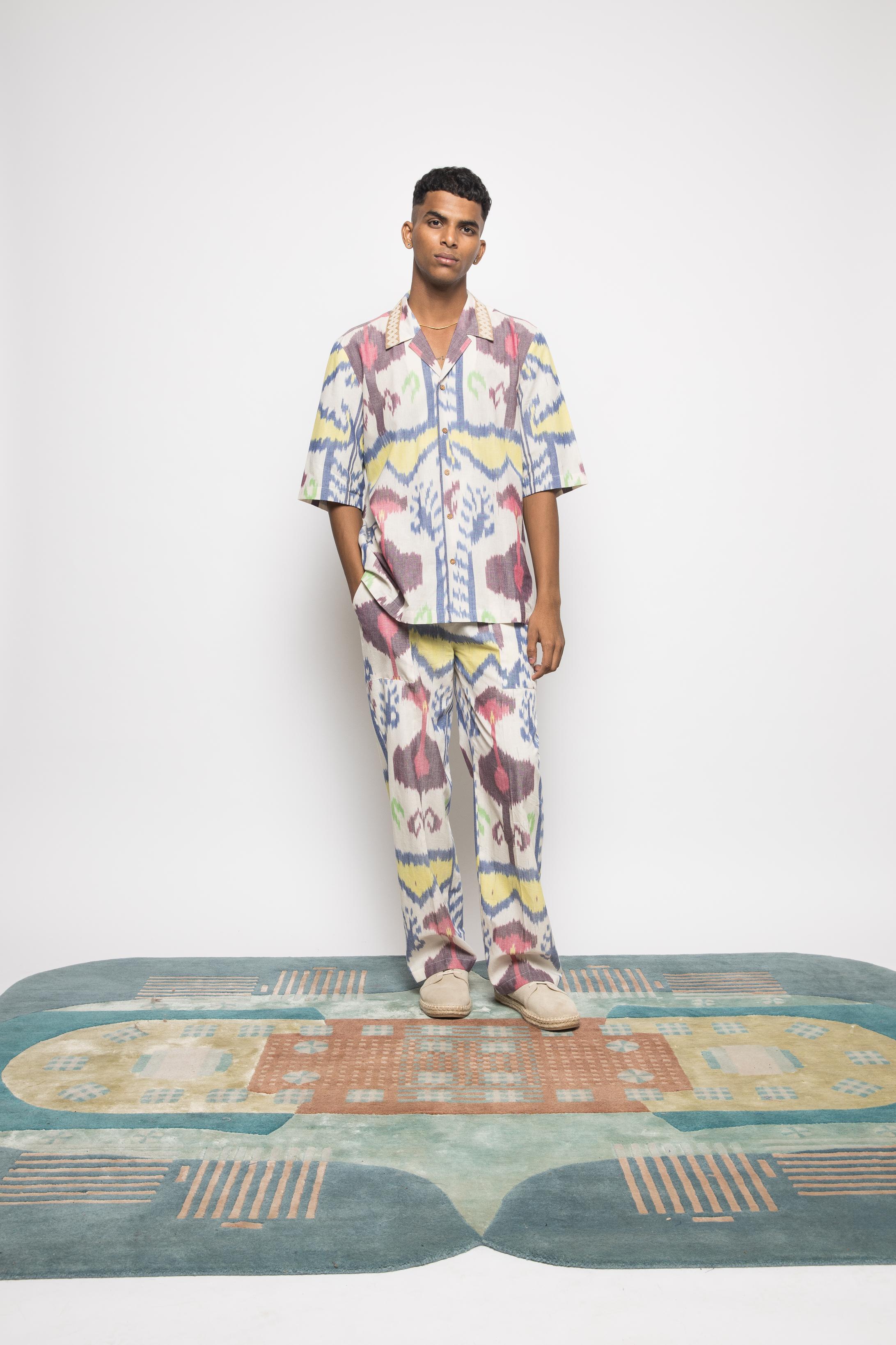 Urban Jammies at kamakhyaa.com by Anushé Pirani. This item is 100% Cotton, Beach Wear, Casual Wear, Console Collection List, Cotton, Fresh Ink by Anushe Pirani, Handwoven cotton, Ikat Prints, Menswear, Multicolor, Regular Fit, Vacation Wear