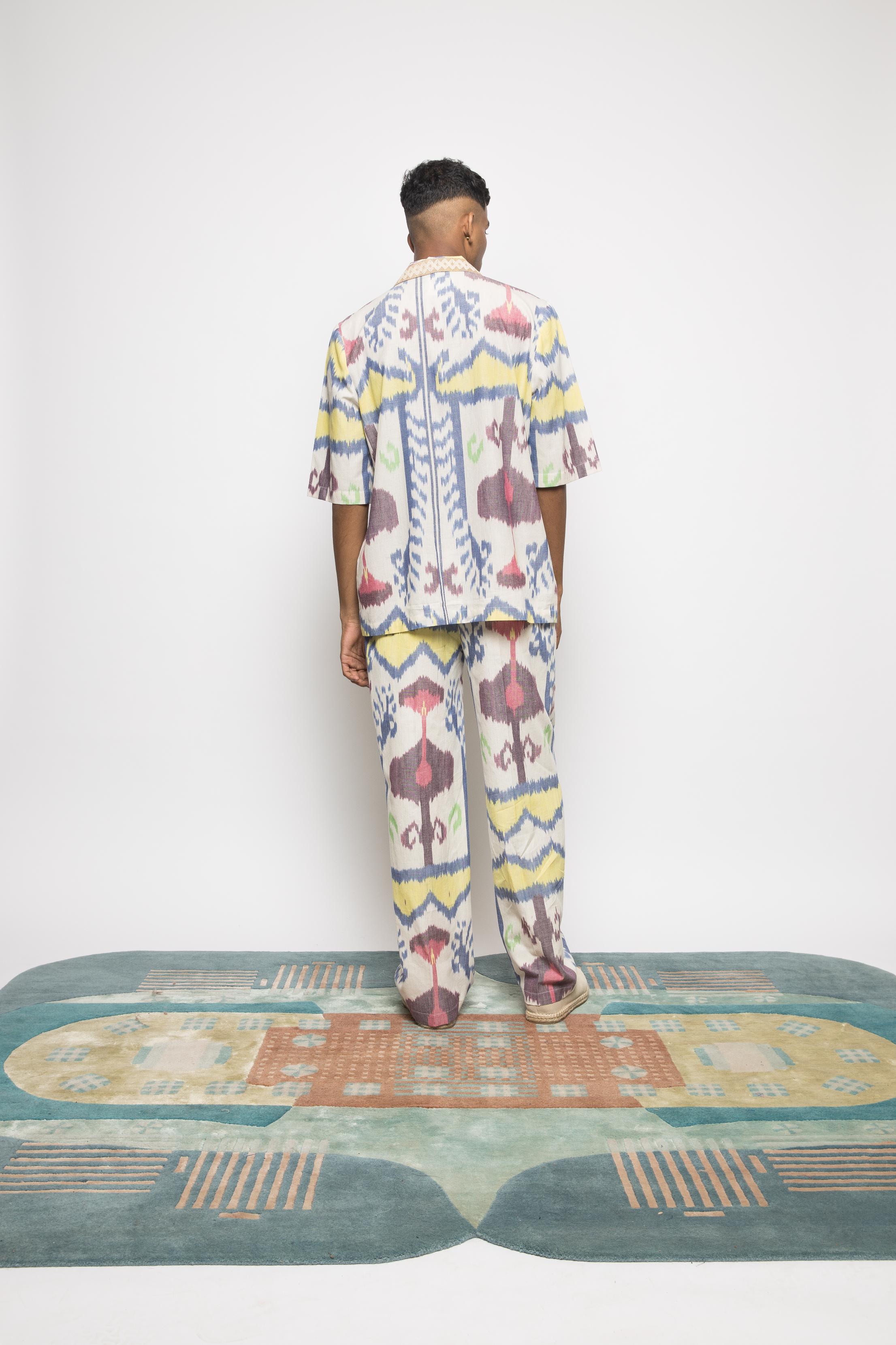 Urban Jammies at kamakhyaa.com by Anushé Pirani. This item is 100% Cotton, Beach Wear, Casual Wear, Console Collection List, Cotton, Fresh Ink by Anushe Pirani, Handwoven cotton, Ikat Prints, Menswear, Multicolor, Regular Fit, Vacation Wear