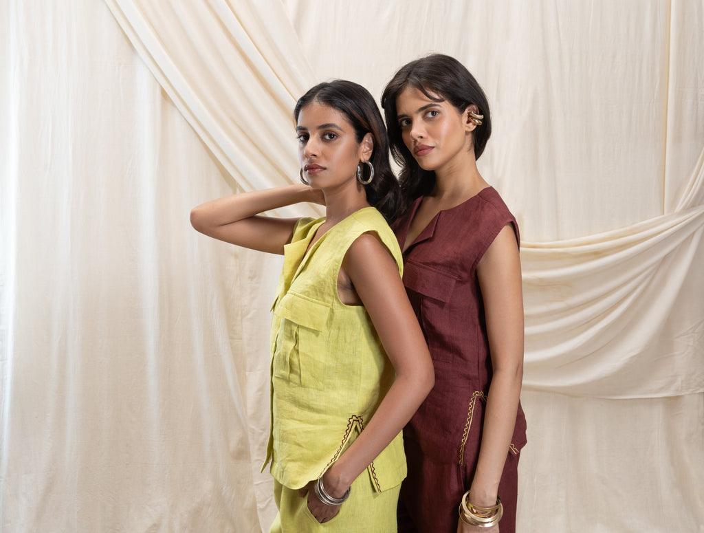 Utility Vest at Kamakhyaa by Akashi Clothing. This item is 100% Linen, Regular Fit, Solid Selfmade, Solids, The Stamp Edit By Akashi Clothing, Under $150