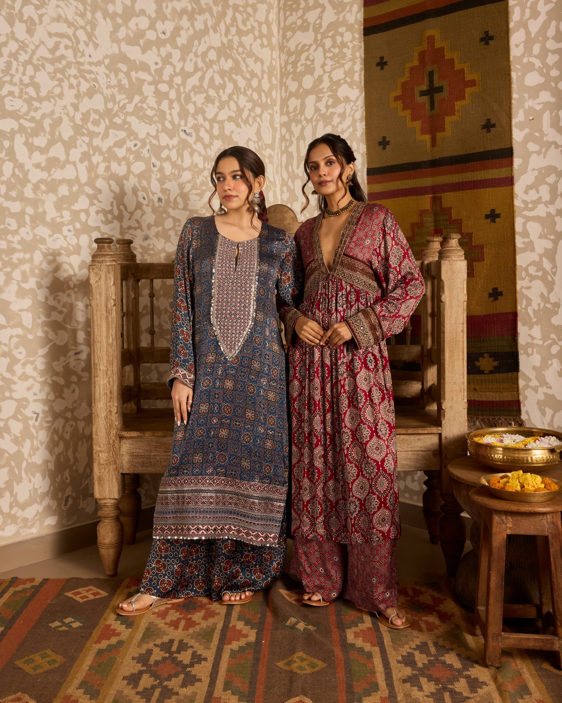 V-Neck Kurta Set at Kamakhyaa by Akashi Clothing. This item is Ajrakh by Akashi Clothing, Under $100