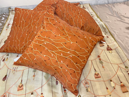 Vivid Vine Cushion Cover Sets at Kamakhyaa by Aetherea. This item is Cotton, Cushion covers, Home, Leaf, Orange, Sheer, Texture, Upcycled