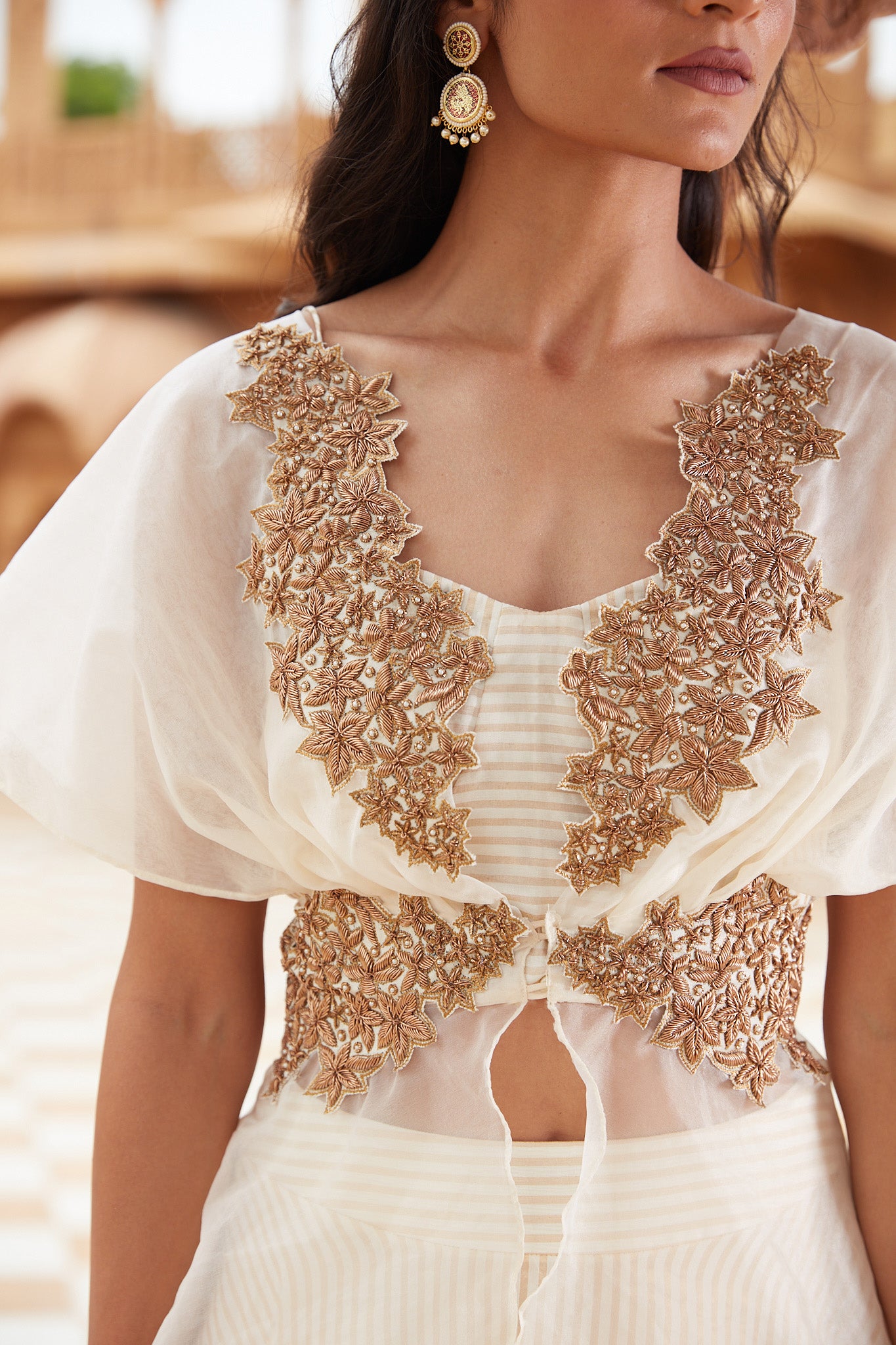 Woven Banarasi Brocade Silk Lehenga in Off White : LJN1525