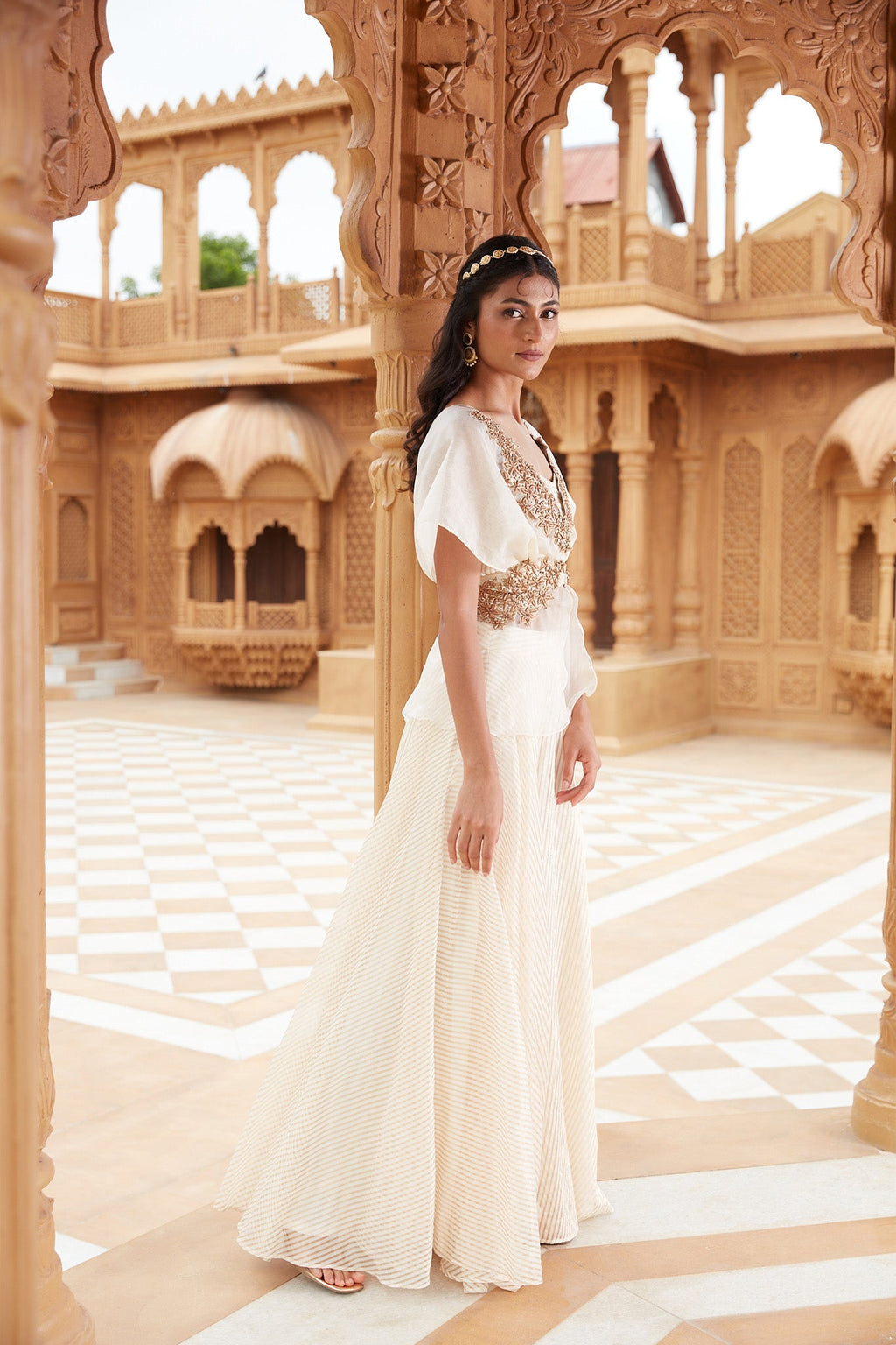 White And Gold Banarasi Lehenga Set at Kamakhyaa by Chambray & Co.. This item is Chambray & Co, Embroidered, Gold, Indian Wear, Lehenga Sets, Natural, Party Wear, Regular Fit, Riwayat, Silk, White, Womenswear