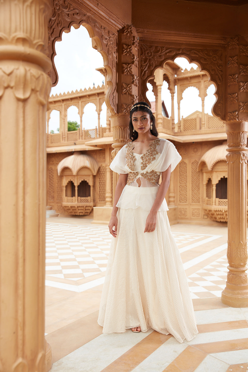 White And Gold Banarasi Lehenga Set at Kamakhyaa by Chambray & Co.. This item is Chambray & Co, Embroidered, Gold, Indian Wear, Lehenga Sets, Natural, Party Wear, Regular Fit, Riwayat, Silk, White, Womenswear