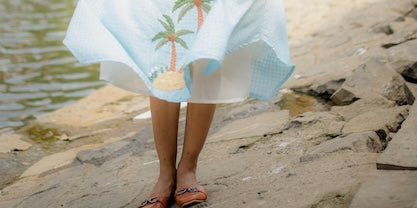 White Blue Ombre Hand-Embroidered Dress at Kamakhyaa by Krushnachuda. This item is Chilika by Krushnachuda, Embroidered, Handloom Cotton, Loose Fit, Natural Dye, Organic, Outerwear, Under $200, White, Womenswear