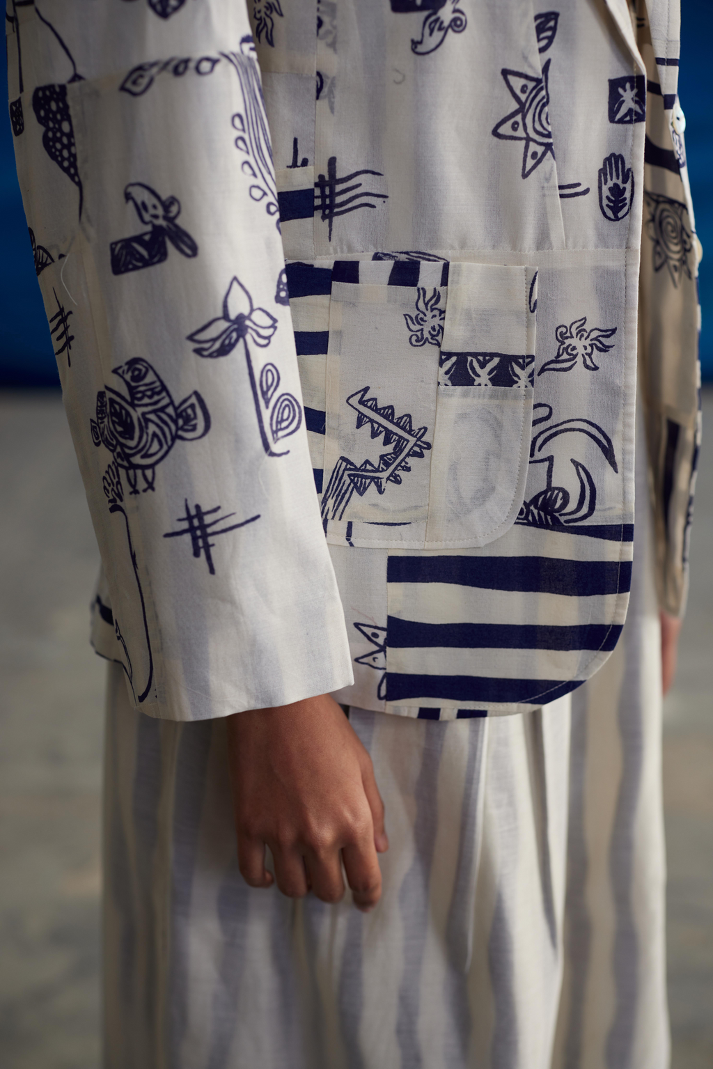 White Chanderi Patchwork Jacket at Kamakhyaa by Ahmev. This item is Casual Wear, Chanderi, Indigo Eden by Ahmev, Jackets, Korean Chic, Natural, Prints, Regular Fit, White, Womenswear