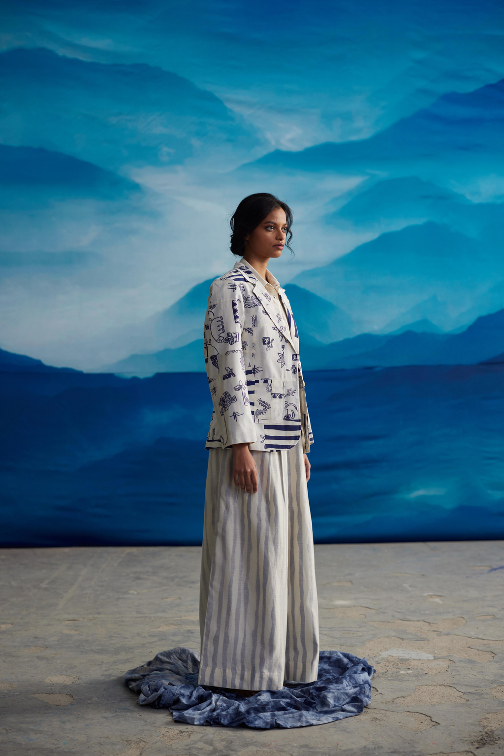 White Chanderi Patchwork Jacket at Kamakhyaa by Ahmev. This item is Casual Wear, Chanderi, Indigo Eden by Ahmev, Jackets, Korean Chic, Natural, Prints, Regular Fit, White, Womenswear