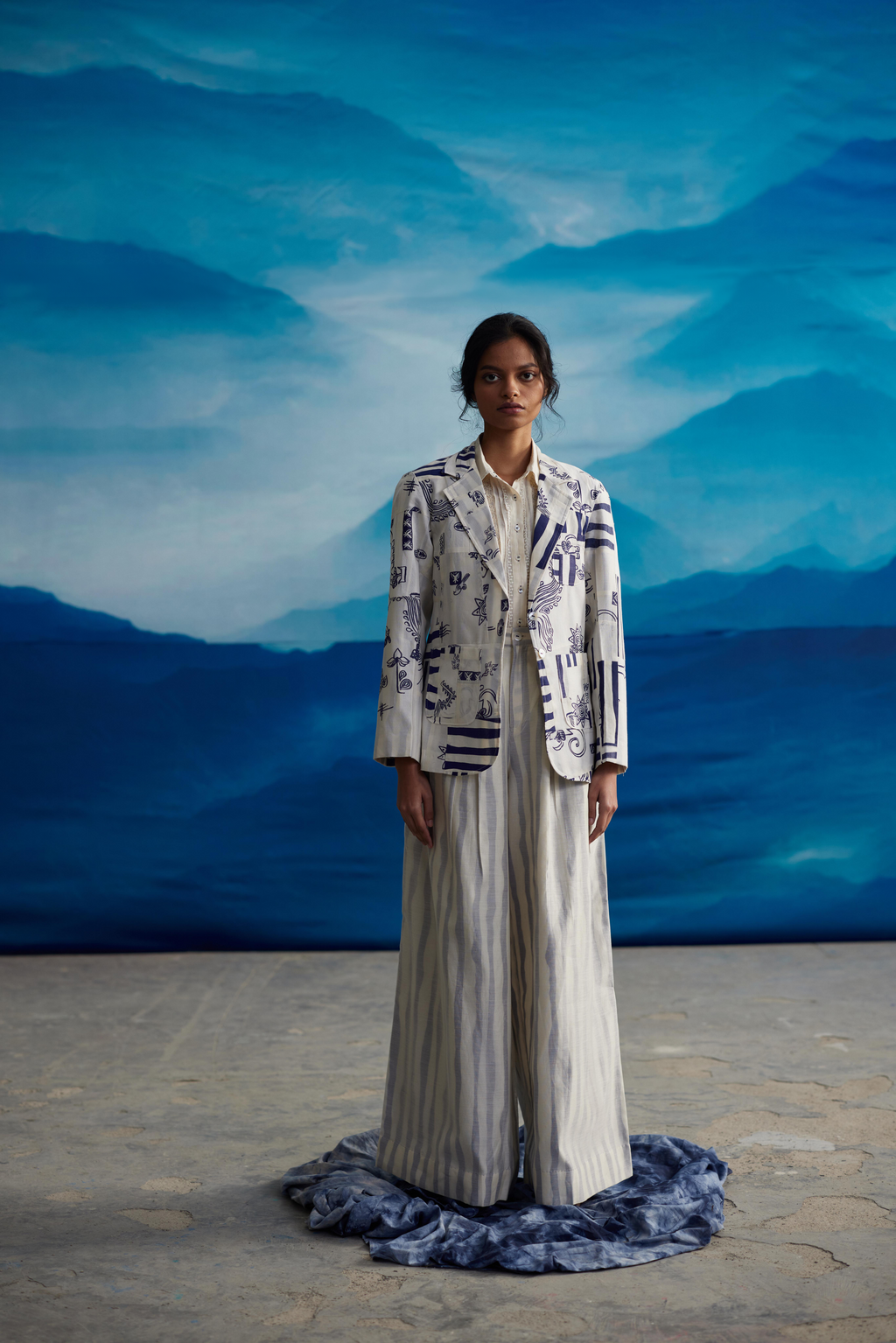 White Chanderi Patchwork Jacket at Kamakhyaa by Ahmev. This item is Casual Wear, Chanderi, Indigo Eden by Ahmev, Jackets, Korean Chic, Natural, Prints, Regular Fit, White, Womenswear