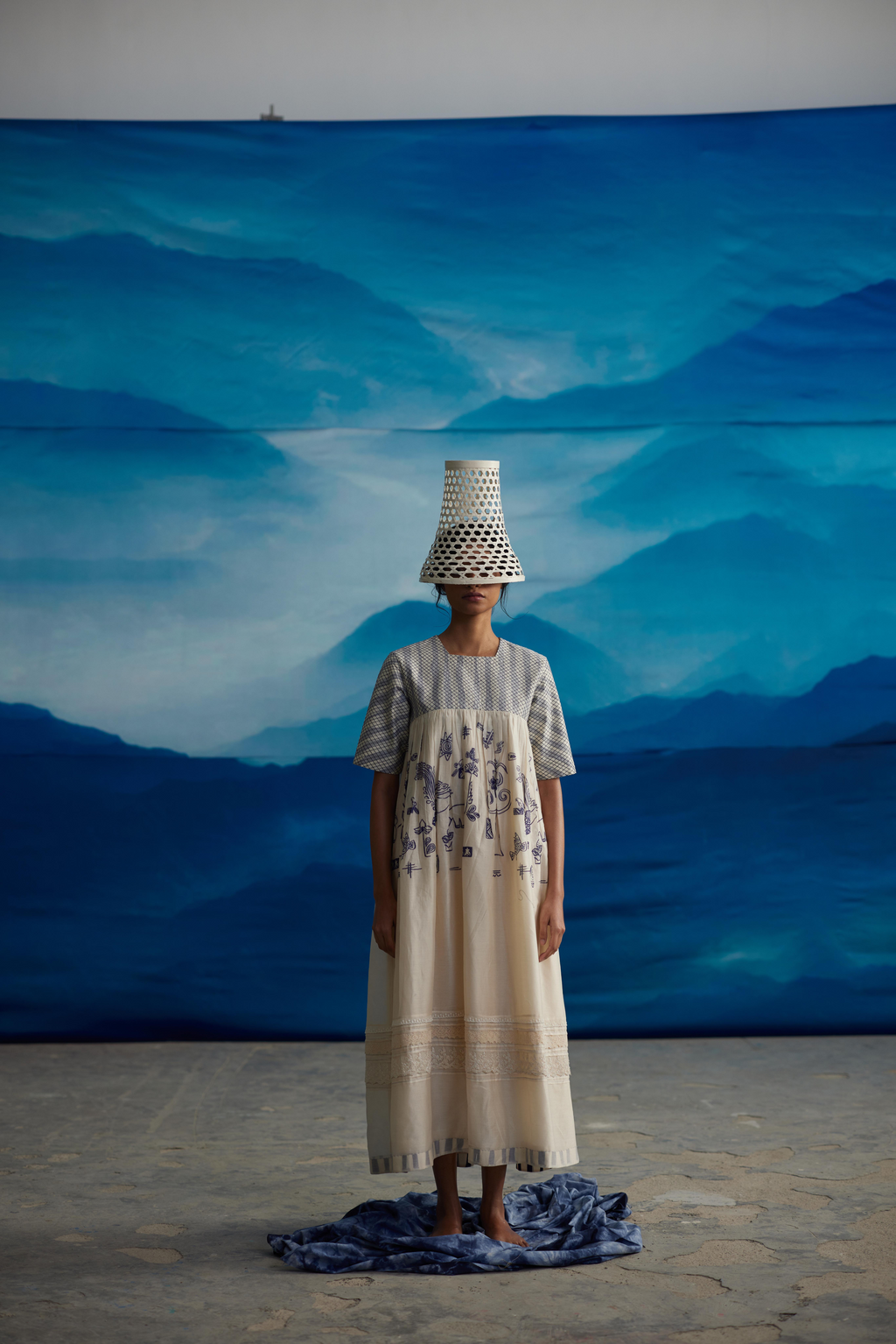 White Chanderi Quilted Midi Dress at Kamakhyaa by Ahmev. This item is Casual Wear, Chanderi, Indigo Eden by Ahmev, Korean Chic, Lace, Midi Dresses, Natural, Prints, Regular Fit, White, Womenswear