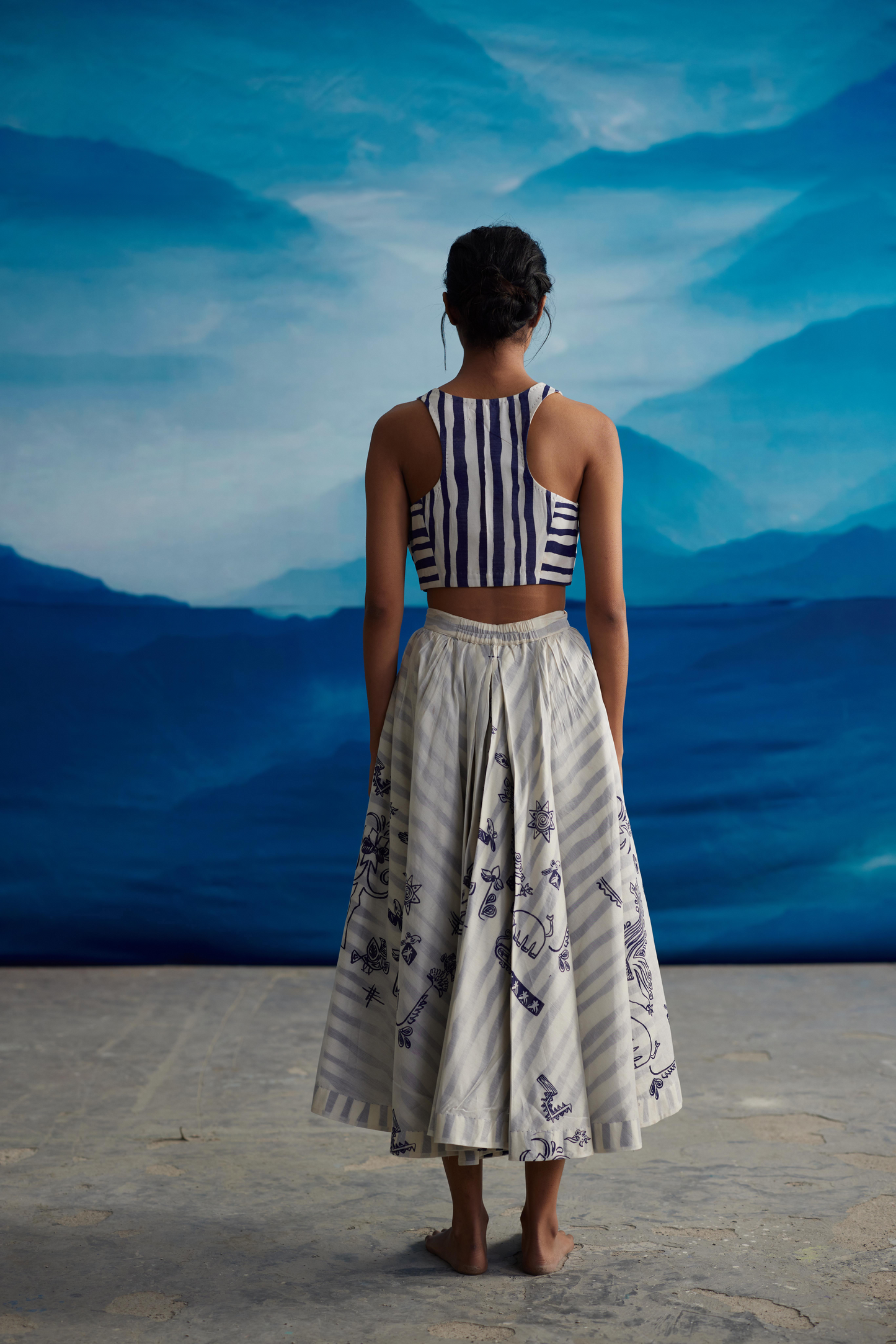 White Chanderi Striped Crop Top at Kamakhyaa by Ahmev. This item is Casual Wear, Chanderi, Crop Tops, Indigo Eden by Ahmev, Korean Chic, Natural, Regular Fit, Stripes, White, Womenswear