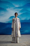 White Chanderi Tassled Shrug at Kamakhyaa by Ahmev. This item is Casual Wear, Chanderi, Indigo Eden by Ahmev, Korean Chic, Lace, Natural, Prints, Regular Fit, Shrugs, White, Womenswear