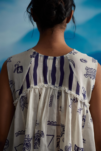 White Chanderi Tie-Up Blouse at Kamakhyaa by Ahmev. This item is Blouses, Casual Wear, Chanderi, Indigo Eden by Ahmev, Korean Chic, Lace, Natural, Prints, Regular Fit, White, Womenswear