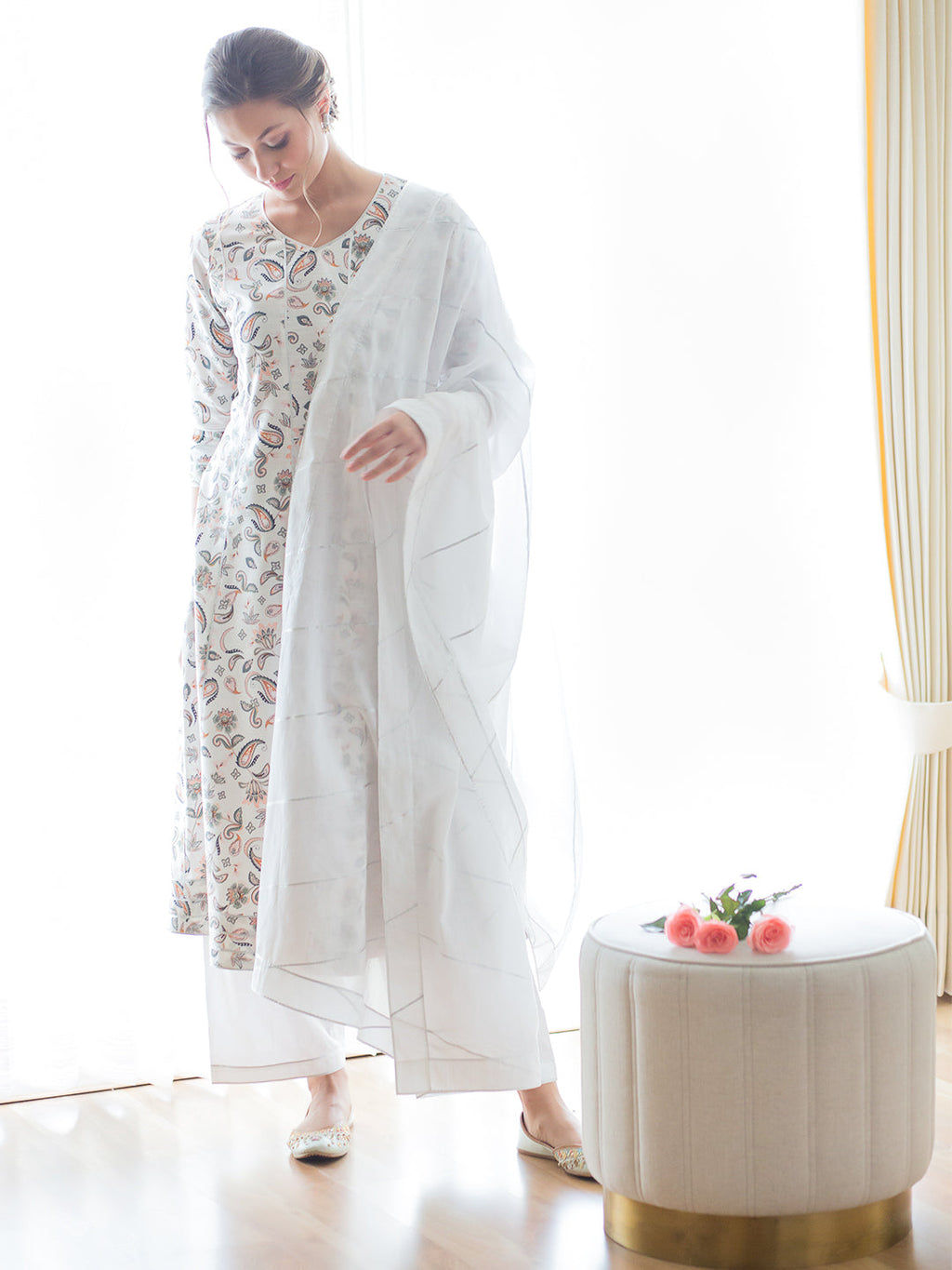 White Cotton Gota Embroidery Kurta Pant Set with Dupatta at Kamakhyaa by RoohbyRidhimaa. This item is Casual Wear, Cotton, Dupattas, Gotta Embroidery, Kurta Set with Dupattas, Kurta Sets, Regular Fit, Toxin free, White