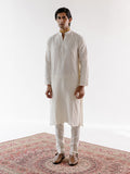 White Cotton Linen Kurta Set at Kamakhyaa by RoohbyRidhimaa. This item is Cotton, Cotton Linen, Cotton Silk, Festive Wear, Kurta Pant Sets, Linen, Luxurious Cotton Linen, Men Kurta Pant Sets, Menswear By RoohbyRidhimaa, Qala By RoohbyRidhimaa, Regular Fit, Solids, White