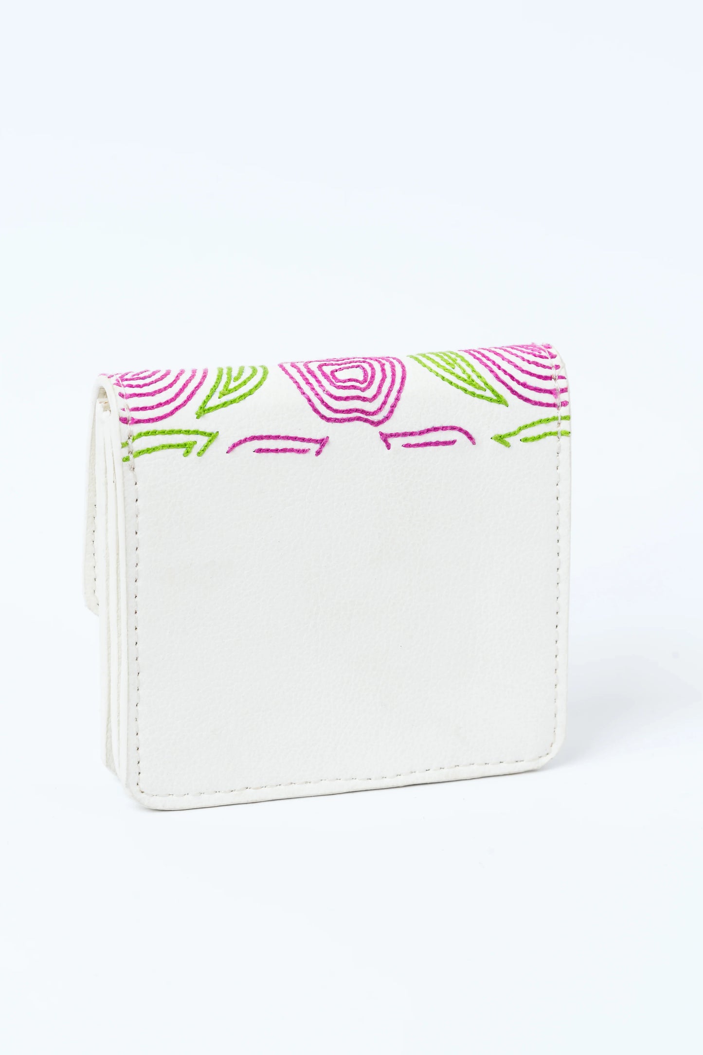 White Embroidered Cardholder at Kamakhyaa by Green Hermitage. This item is Banjara Embroidery, Cactus Leather, Cardholders, Evening Wear, Free Size, Hemp, Lyocell, Recycled, White