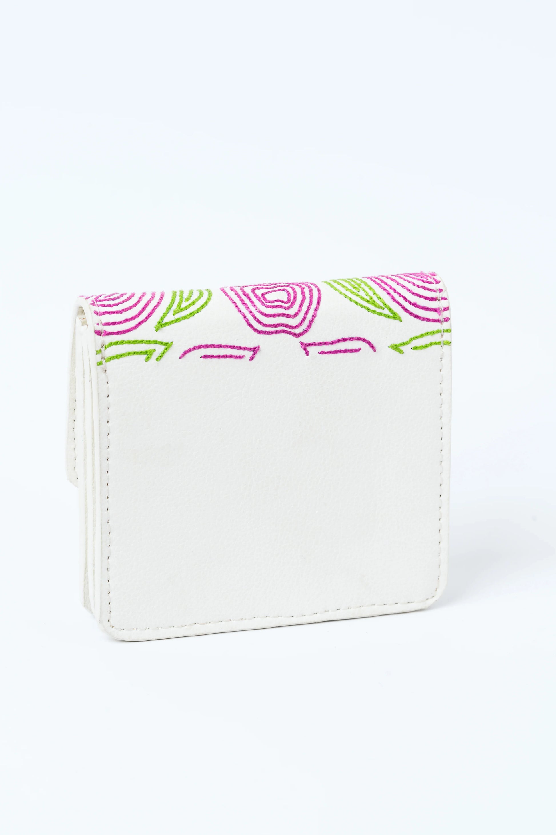 White Embroidered Cardholder at Kamakhyaa by Green Hermitage. This item is Banjara Embroidery, Cactus Leather, Cardholders, Evening Wear, Free Size, Hemp, Lyocell, Recycled, White